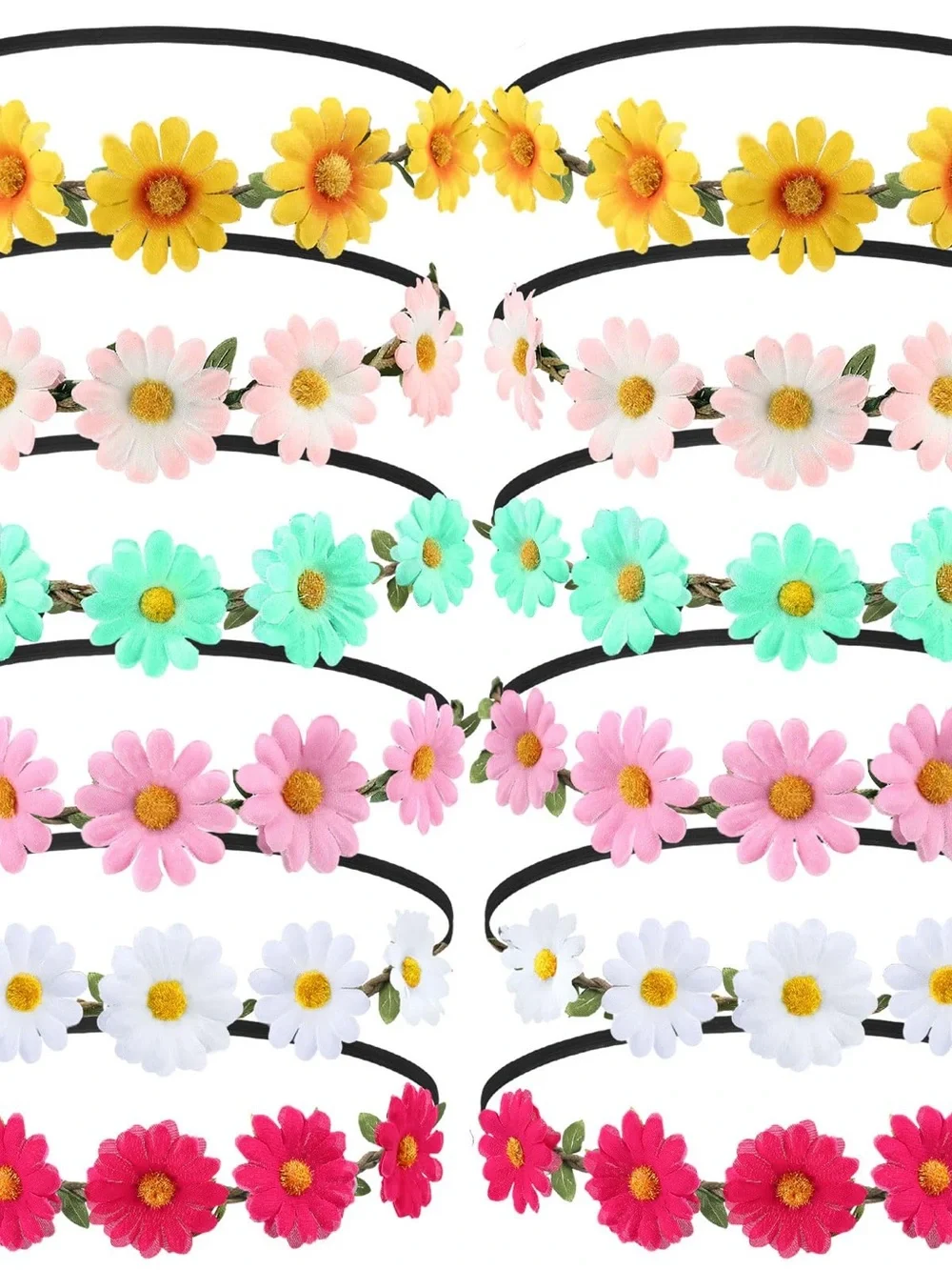 Kids Floral Elastic Headbands - Multi Color Daisy Styles